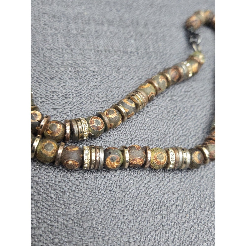 Earth Tone Jasper Beaded Necklace Rhinestone Spacer Boho Statement Jewelry - Picture 4 of 5